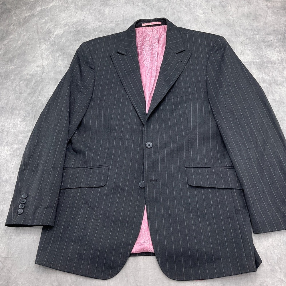 William Hunt Blazer Men 40R Gray White Pinstripe Peaked Wool Jacket Saville Row
